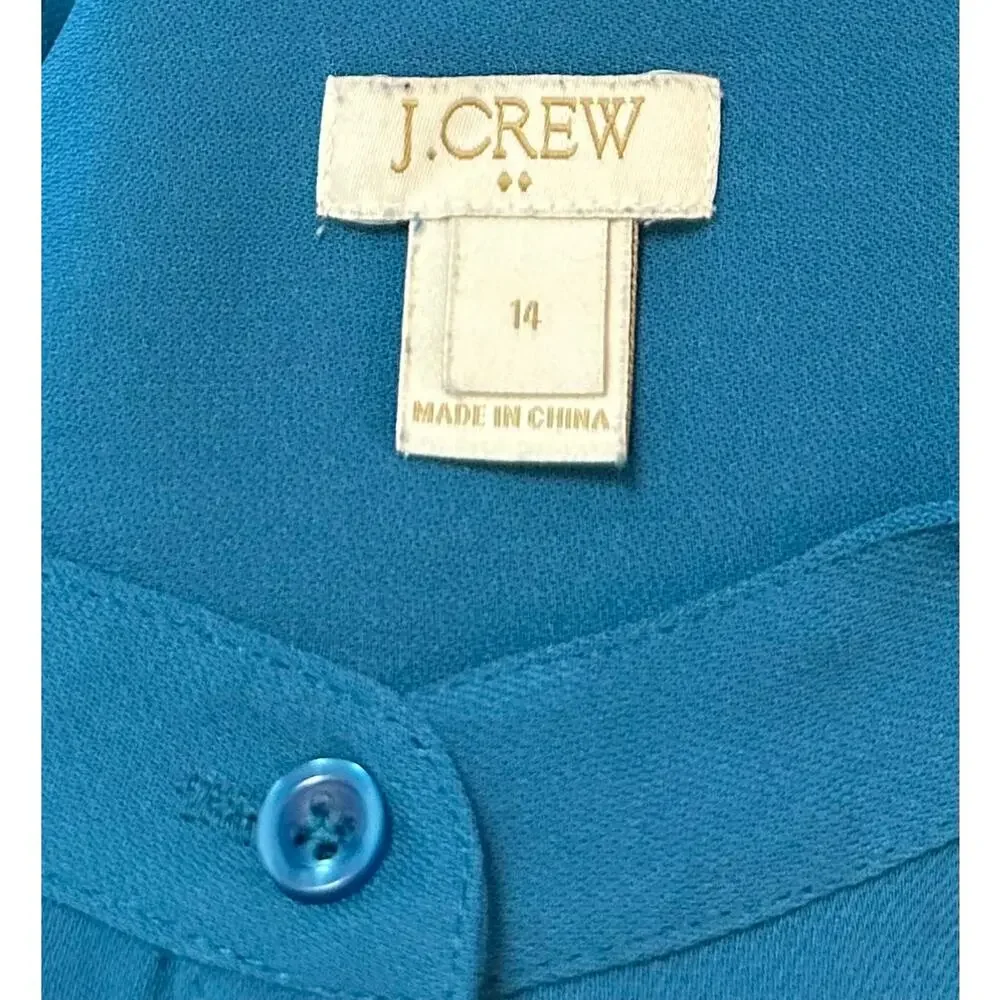 J. Crew Drapey Button Down Sleeveless Top Teal G2248 Size 14